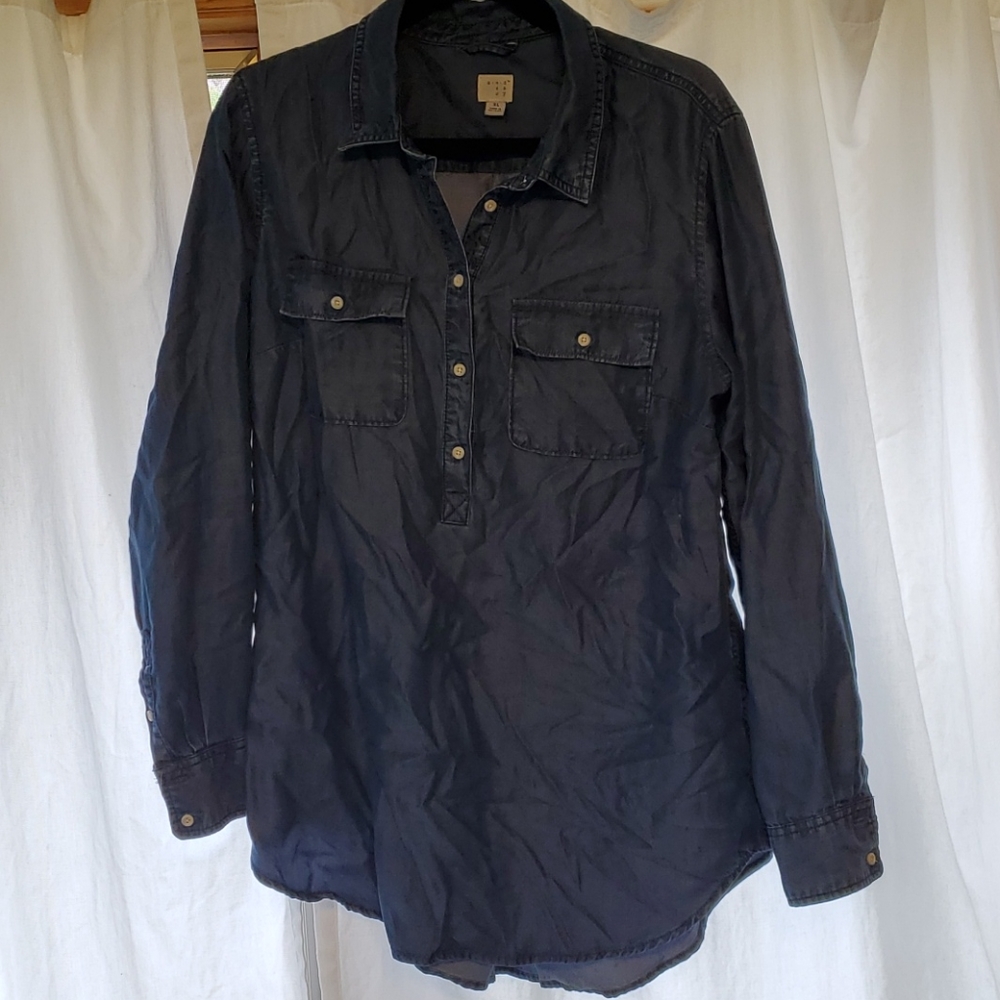 Foux denim quarter button shirt
